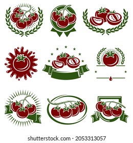 Tomato label and icons set. Collection icon tomato. Vector
