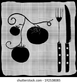 tomato label with knife and fork 