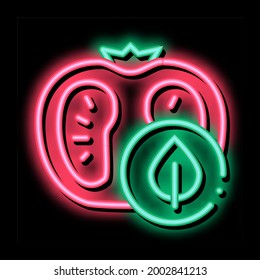Tomato Leaf neon light sign vector. Glowing bright icon Tomato Leaf sign. transparent symbol illustration