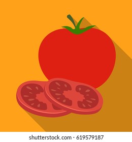 Tomato with a leaf. single icon in flat style vector symbol stock illustration.