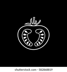 Tomato line icon, food & drink elements, vegetable sign, a linear pattern on a black background, eps 10.