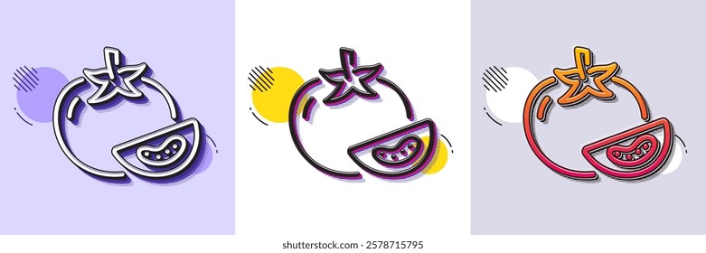 Tomato line icon. Halftone dotted pattern. Gradient icon with grain shadow. Vegetable food sign. Diet nutrition symbol. Line tomato icon. Various designs. Vector