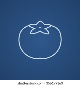 Icono de línea de tomate para web, móvil e infografía. Icono azul claro del vector aislado en fondo azul.