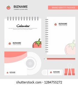 Tomato Logo, Calendar Template, CD Cover, Diary and USB Brand Stationary Package Design Vector Template