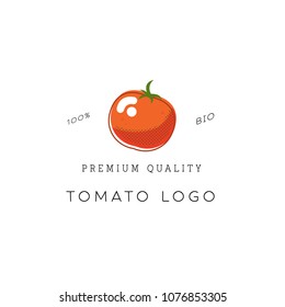 Tomato logo design concept in the flat style. Trendy vector logotype design with tomato. Vector illustration fresh food, line work design. Organic food logotype.