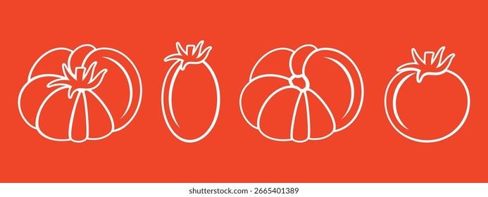 Tomaten-Logo. Einzige Tomate auf weißem Hintergrund. Umriss. Zeile