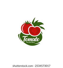 tomato logo label design vector green and red color