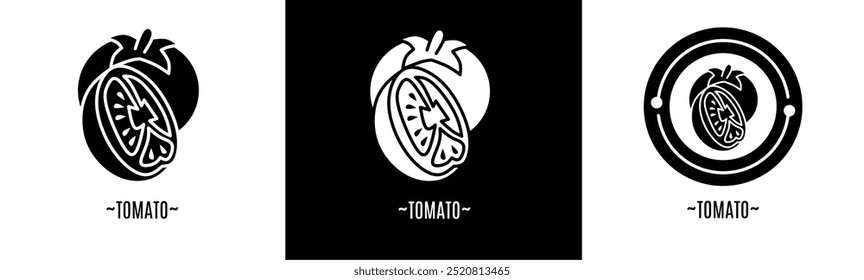 Tomato logo set. Collection of black and white logos. Stock vector.