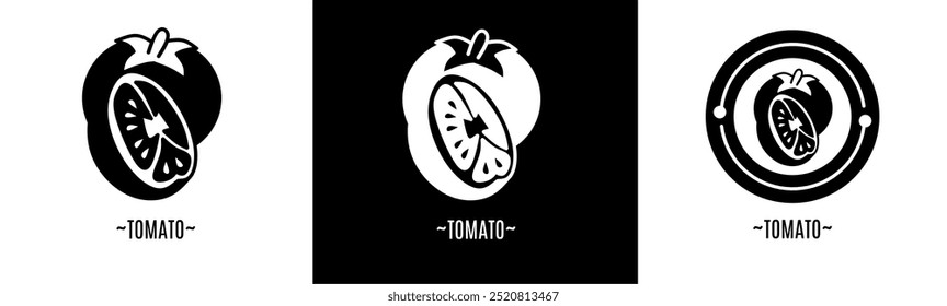 Conjunto do logotipo do tomate. Coleção de logotipos em preto e branco. Vetor de estoque.