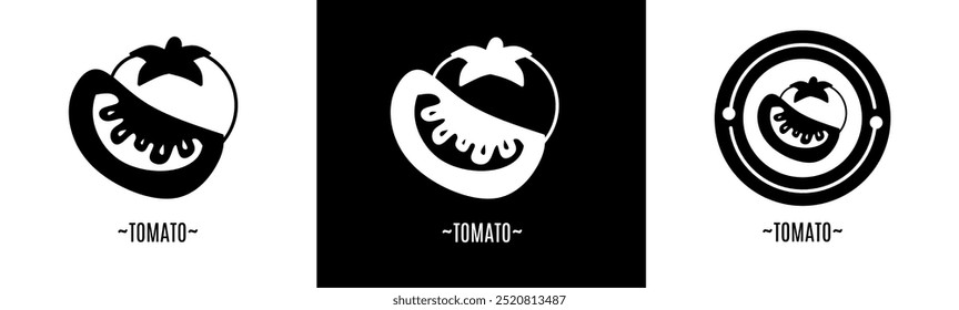 Conjunto do logotipo do tomate. Coleção de logotipos em preto e branco. Vetor de estoque.