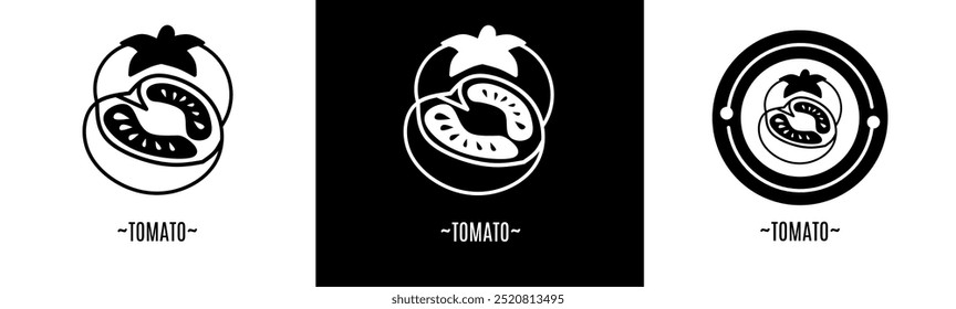 Tomato logo set. Collection of black and white logos. Stock vector.
