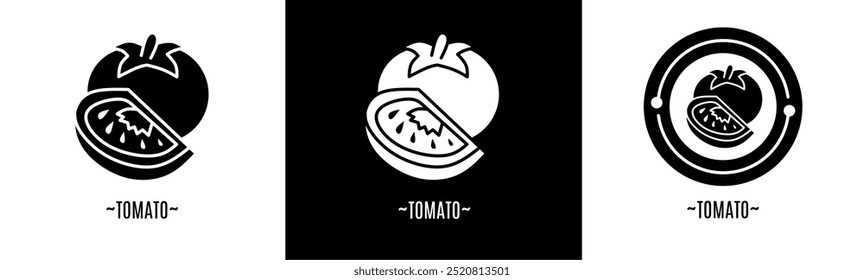 Tomato logo set. Collection of black and white logos. Stock vector.