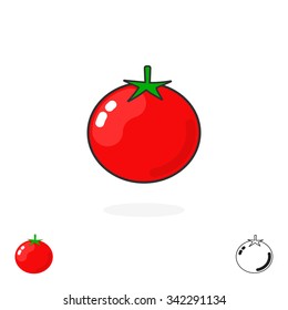 Tomato logo single isolated on white background. Simple tomatoe icon flat style, fresh food, production, cartoon sign, label, trend, brand, modern design identity, outline logotype vector illustration