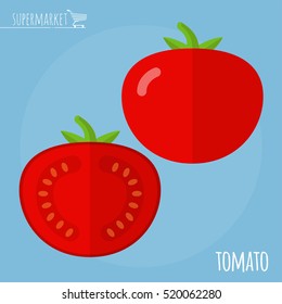 Tomato. Long shadow flat design vector icon.