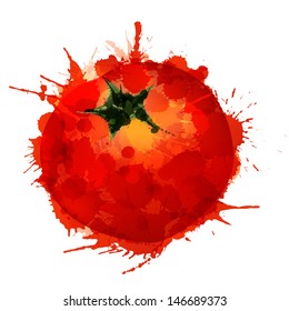 Tomato made of colorful splashes on white background 