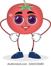 Cartero de tomate con dos manos y piernas