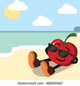 tomato man sunbathing illustration design