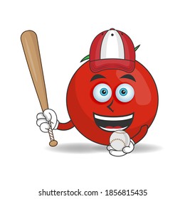 Tomato mascot character with baseball playing gear. vector illustration