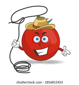 The Tomato mascot character becomes a cowboy. vector illustration