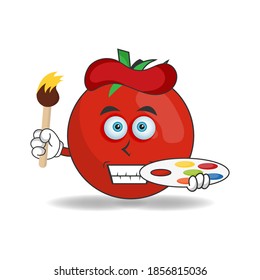 The Tomato mascot character becomes a painter. vector illustration