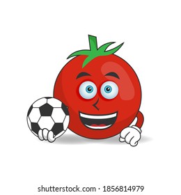The Tomato mascot character becomes a soccer player. vector illustration