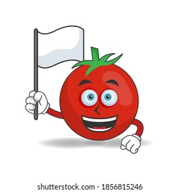 Tomato mascot character holding a white flag. vector illustration