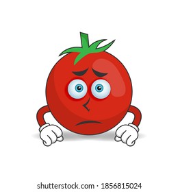 Tomatenmaskottcharakter mit trauriger Ausdrucksweise. Vektorgrafik