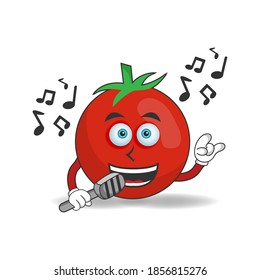 The Tomato mascot character is singing. vector illustration