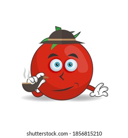 Tomato mascot character smoking. vector illustration