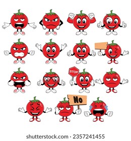 Mascota de tomate con diferentes emociones ambientadas en vector estilo caricatura