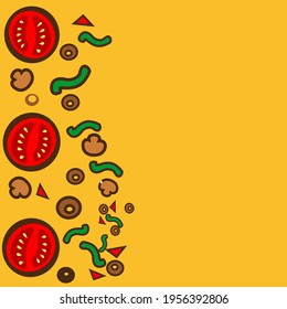 Tomato and mushroom doodle background design in bright and fresh colors