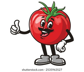 Tomate com Mustache, Desenho Animado Mascote Ilustração Personagem Vetor Clip-Art Desenhado à Mão Logo Design