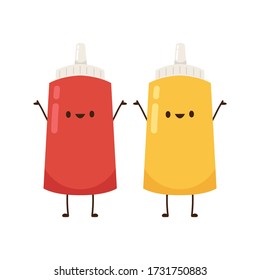 Tomato and mustard sauce character design. Sauce vector on white background.