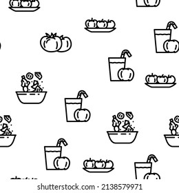 Vector De Ingredientes De Bio Natural De Tomate Patrón De Sensación De Lino Ilustración De Línea Delgada