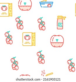 Tomato Natural Bio Ingredient Vector Seamless Pattern Color Line Illustration