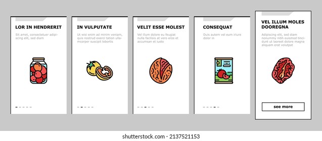 Tomato Natural Vitamin Vegetable Onboarding Mobile App Page Screen Vector. Tomato Soup Salad Meal, Cooking Delicious Dish Food From Bio Ingredient, Ketchup And Sauce, Juice Drink Paste Illustrations