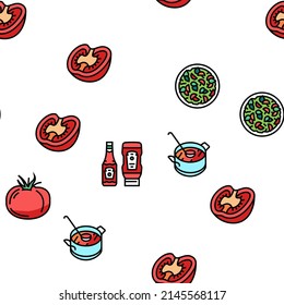 Tomato Natural Vitamin Vegetable Vector Seamless Pattern Thin Line Illustration