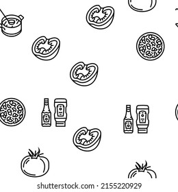 Tomate Natural Vitamin Gemüse Vektorgrafik nahtlose Muster Thin Line Illustration