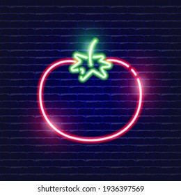 Tomato neon icon. Glowing Vector illustration icon for mobile, web and menu design. Food concept
