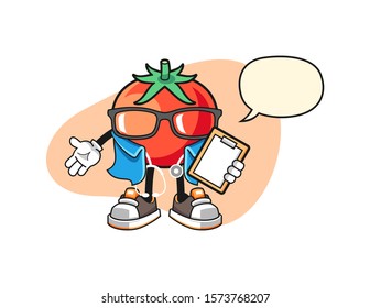 Tomato nurse with speech bubble cartoon. Mascot Character vector.