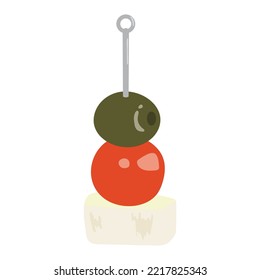 Tomato, olive and cheese pinchos.Vector illustration of food.