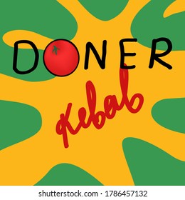Tomato on the background of mustard spot. Simple logo for Doner Kebab