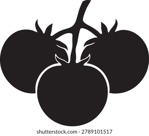 Tomato on vine, vegetable silhouette, organic food icon.