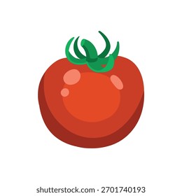 Tomate sobre fondo blanco, estilo plano de dibujos animados.
