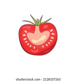 Tomate de medio corte sobre fondo blanco