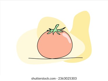 Dibujo de una línea de tomate coloreado con colores pastel, ilustración vectorial.