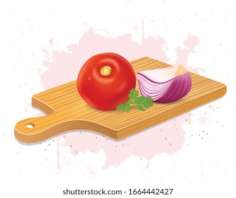 ilustración vectorial de tomate y cebolla 