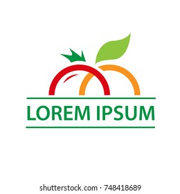 tomato and orange logo, vegetables and fruit logo, sign design,  isolated on white background. 