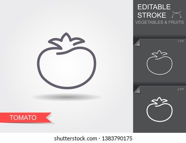 Tomato. Outline icon with editable stroke. Linear symbol of the food with shadow