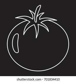 Tomato outline icon vector illustration for design and web isolated on black background. Tomato vector object for labels logos and advertising